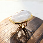 Amber Oversized Resin Stainless Steel Statement Ring