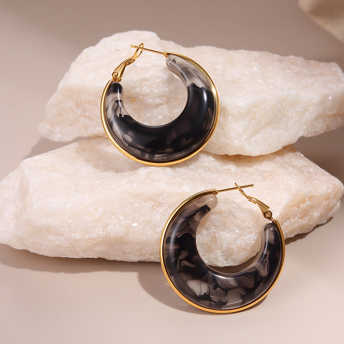 4 Brown Earrings Stainless Steel Round Earrings