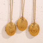 Daisy Locket Pendant Necklace - Gold Stainless Steel Gold Plated Double Sided Daisy Necklace