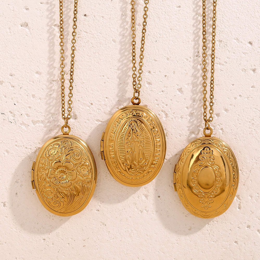 Daisy Locket Pendant Necklace - Gold Stainless Steel Gold Plated Double Sided Daisy Necklace