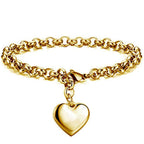 Gold 14mm Smooth Heart-shaped 18k Gold Bracelet With Laser-engraved Letters