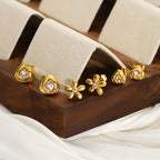 Gold Stainless Steel 18k Gold Plated Diamond Flower Earrings