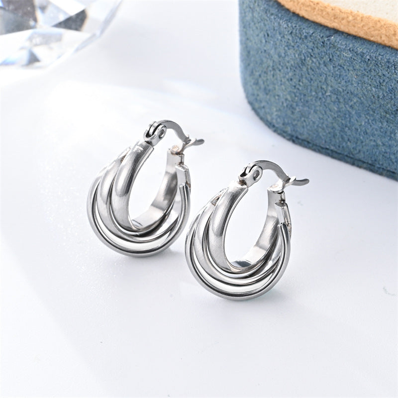 Two-tone Stainless Steel Round Earrings