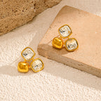 Gold 316l Stainless Steel Diamond-set Square Stud Earrings