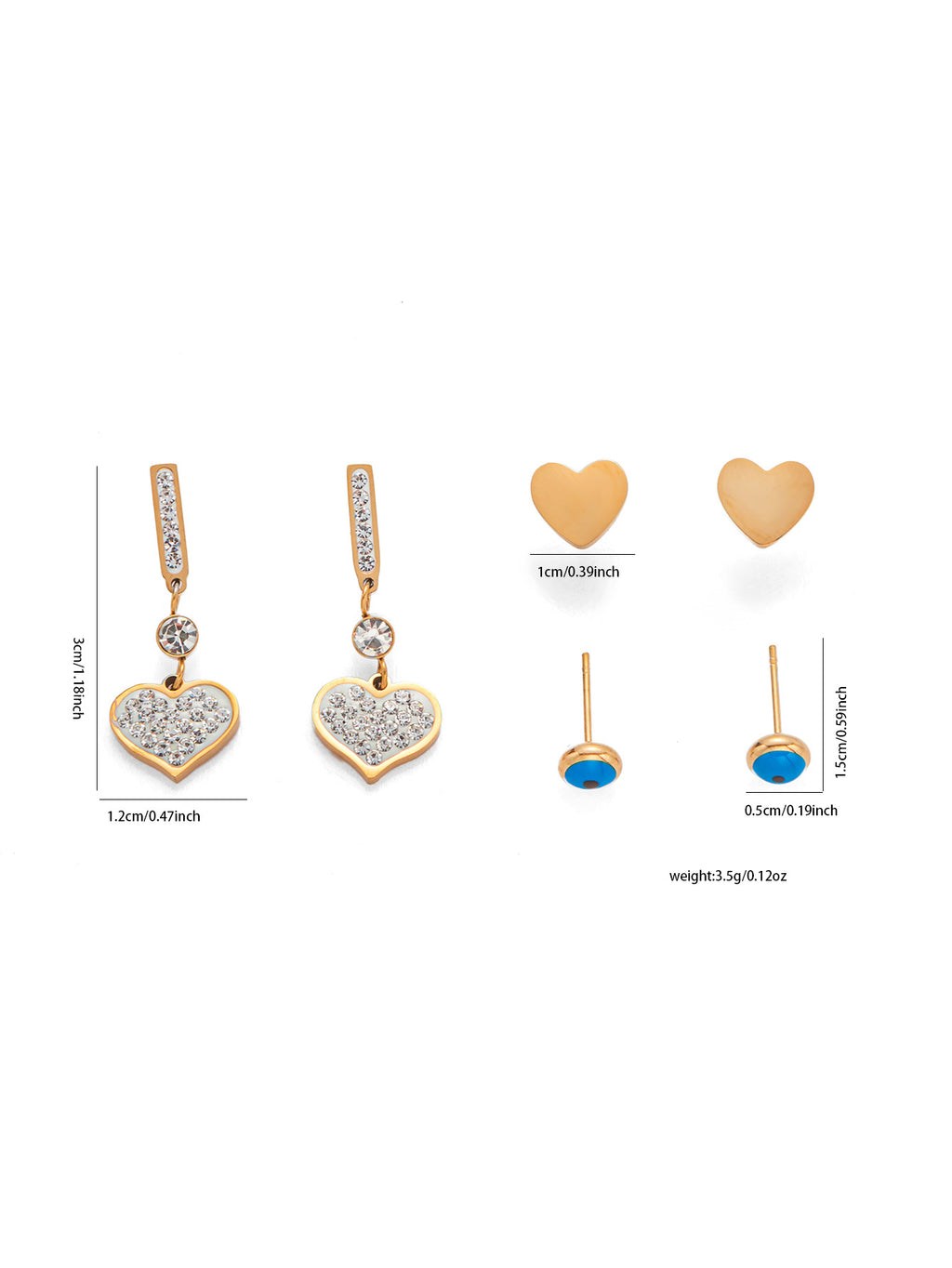 C-shaped Hoop Earrings Set Heart Star Bowknot Steel Stud Earrings