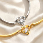Gold Stainless Steel Diamond-encrusted Heart Bracelet