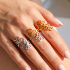 Steel Color Stainless Steel Openwork Flower Ring