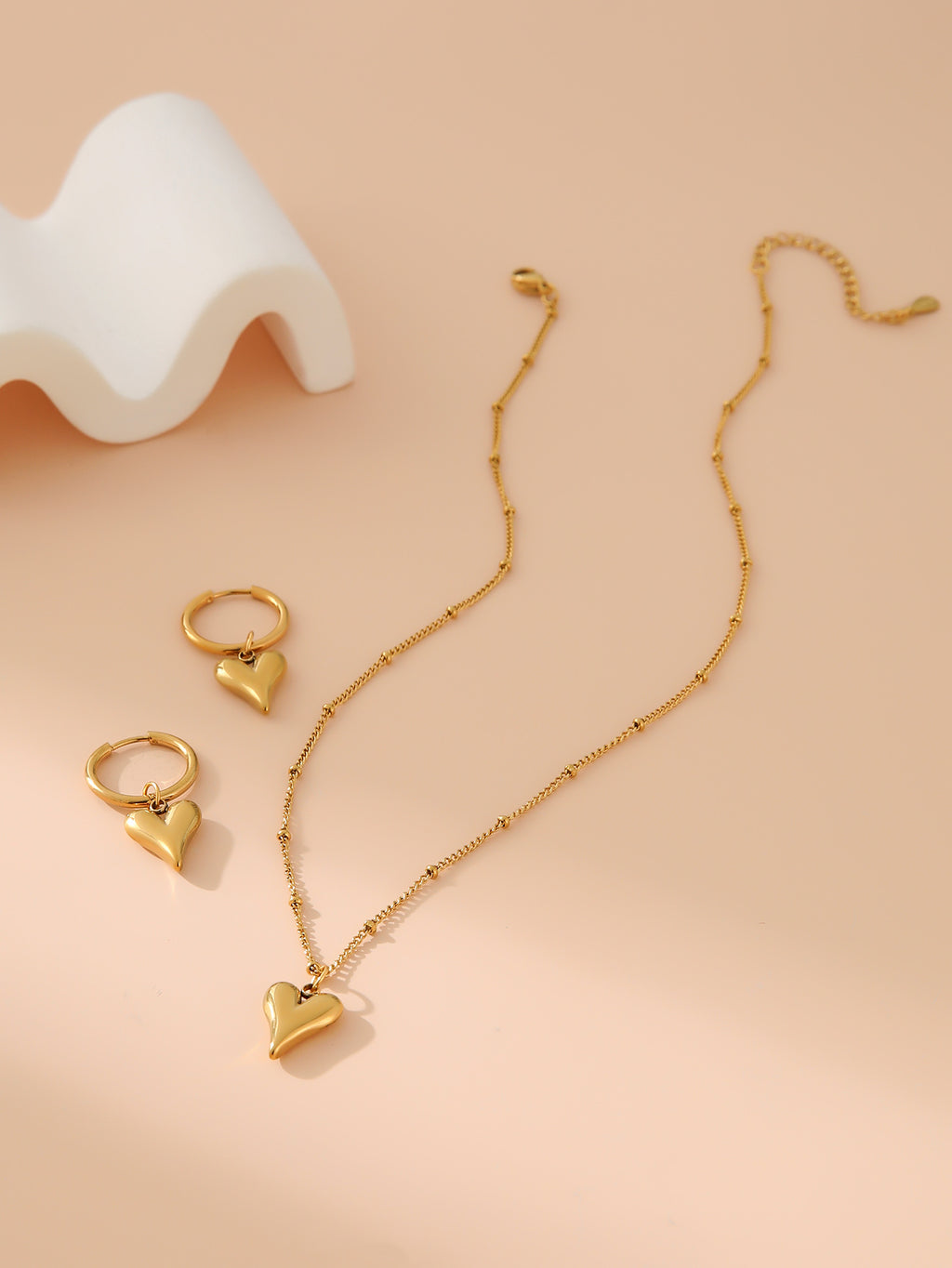 Gold Heart-shaped Earrings And Necklace Set Stainless Steel Heart Necklace Earring Set