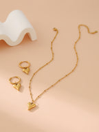 Gold Heart-shaped Earrings And Necklace Set Stainless Steel Heart Necklace Earring Set