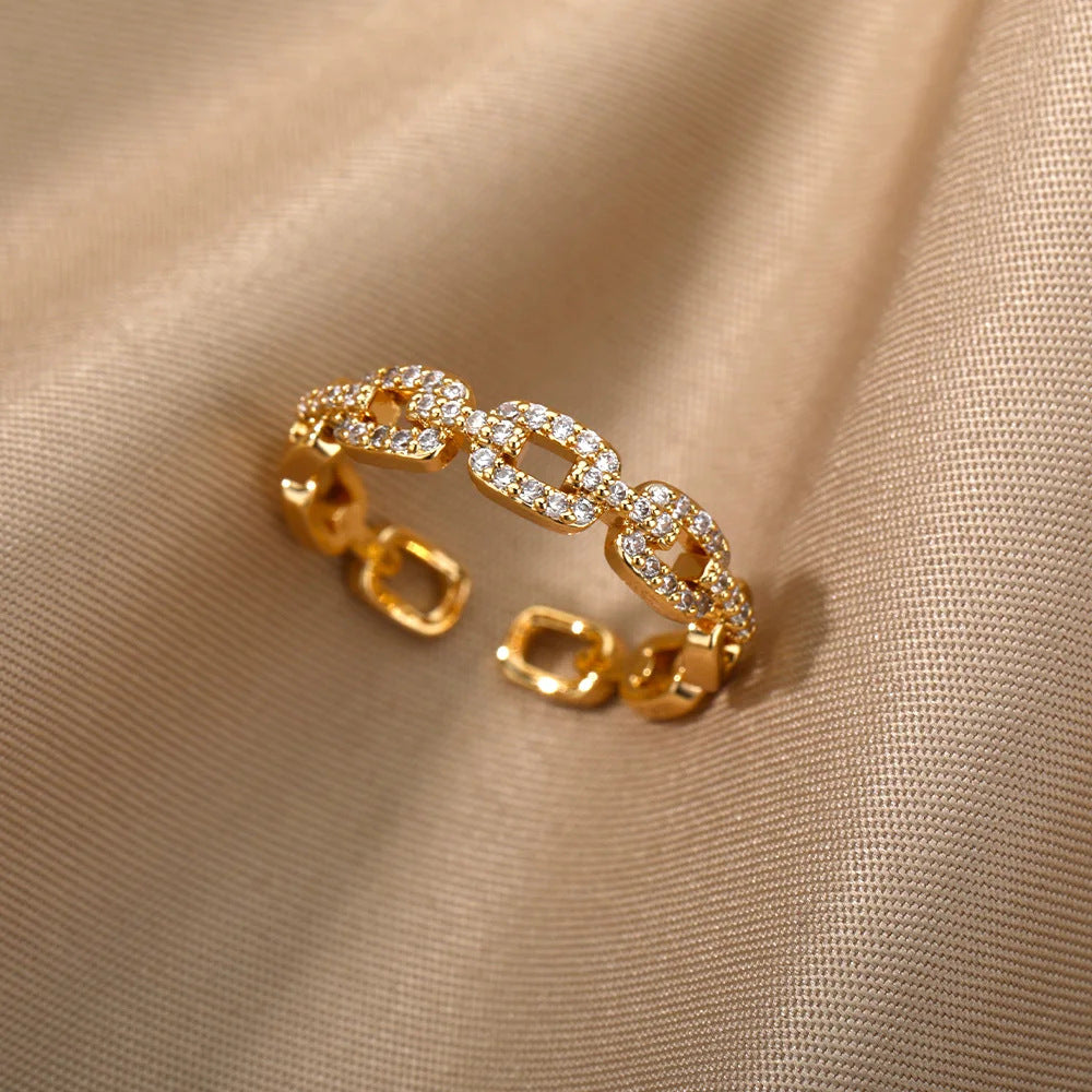 Ring 1# Stainless Steel Round Ring With Diamonds