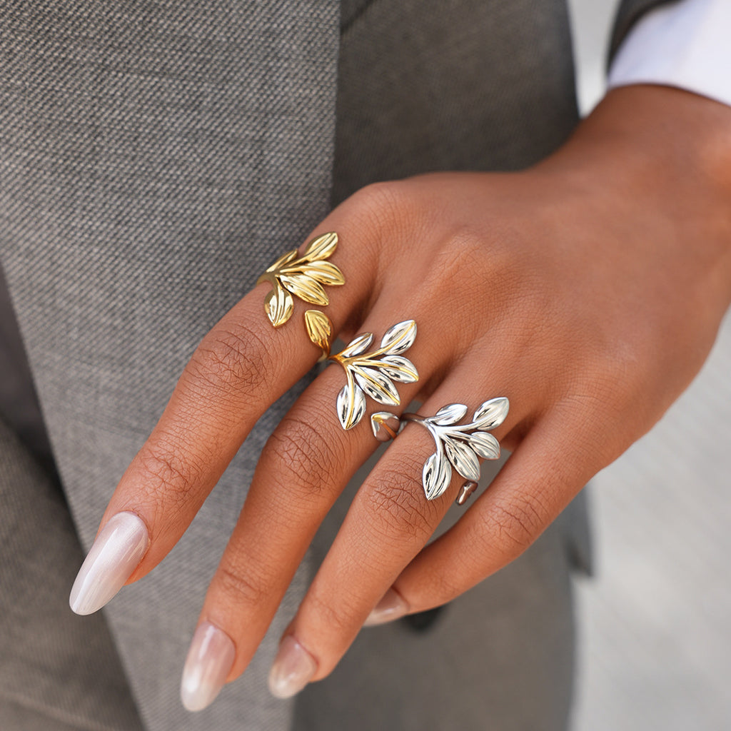 Gold 304 Stainless Steel Leaf Ring
