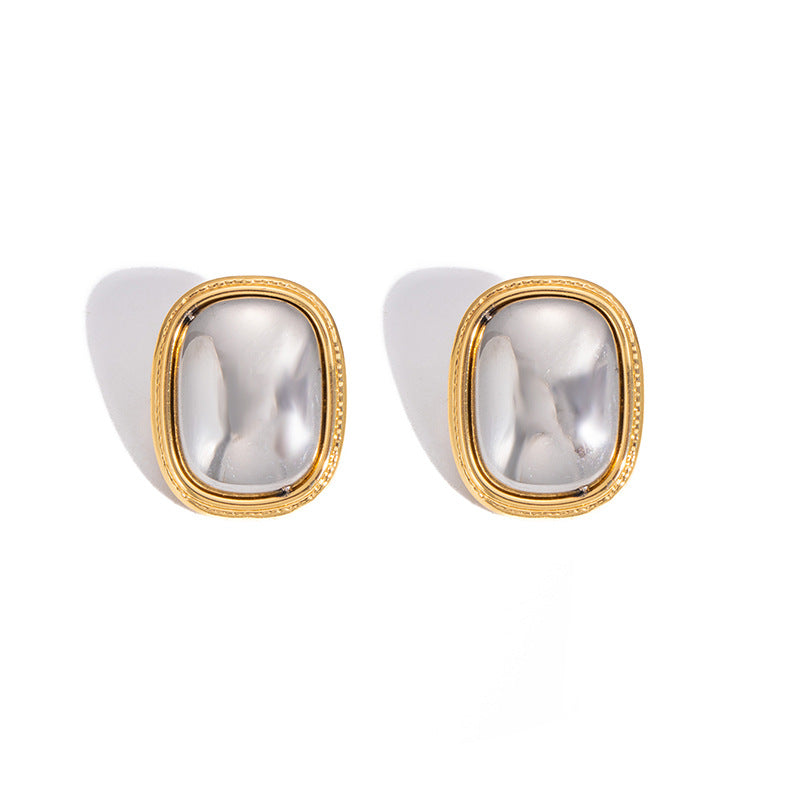 Gold And Silver Color-blocked Flower Earrings Titanium Steel Teardrop-shaped Earrings