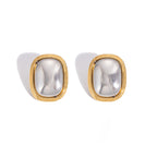Gold And Silver Color-blocked Peanut-shaped Earrings Titanium Steel Irregular Earrings