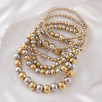 10mm Two-tone Gold And Steel Stainless Steel Beaded Bracelet For Women 18cm Stainless Steel Colorblock Beaded Bracelet