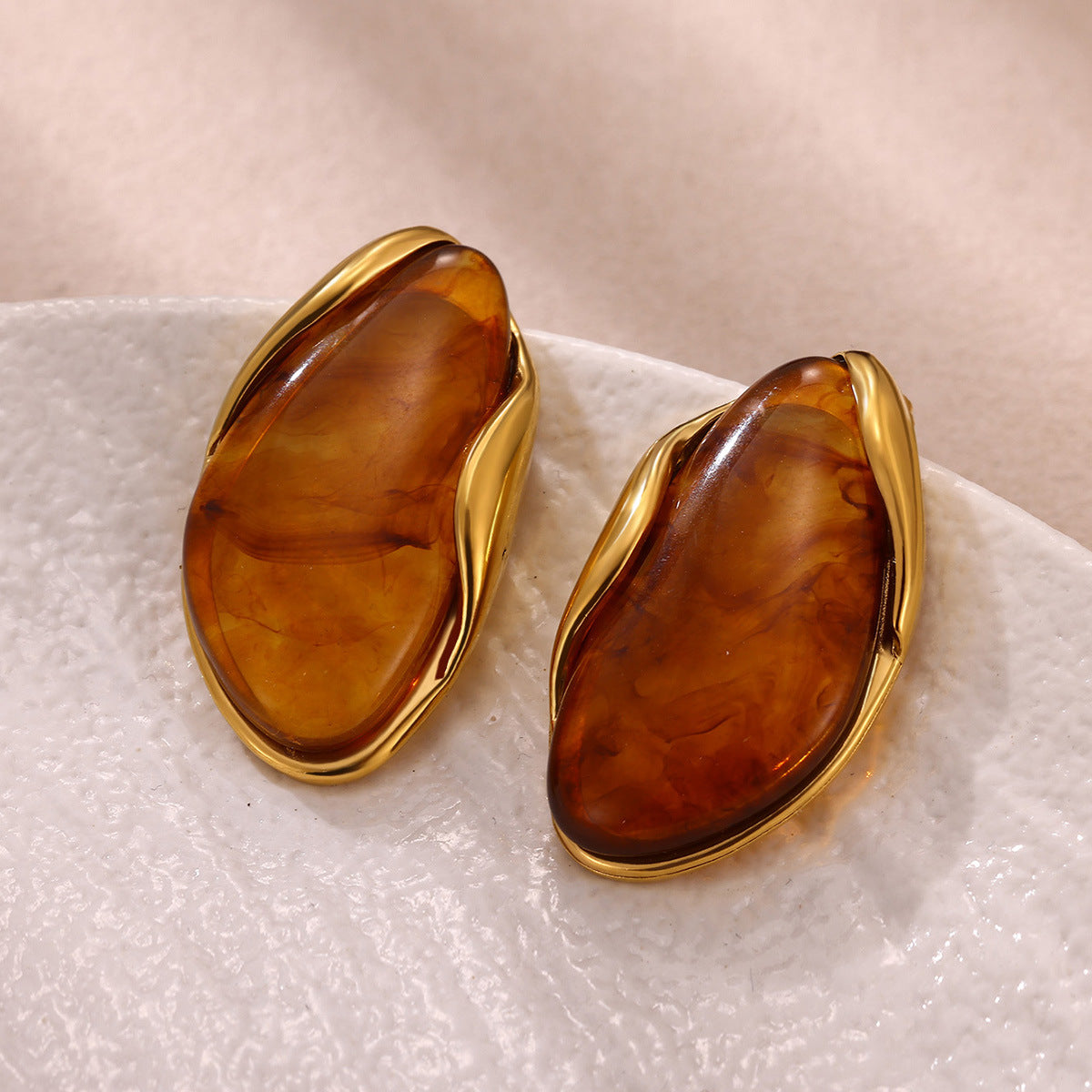 Earring #16 Irregular Resin Amber 18k Steel Earrings