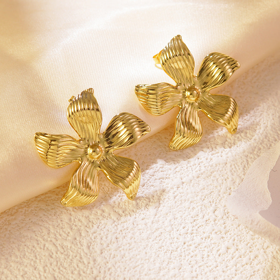 Gold 2 Stainless Steel Flower Earrings