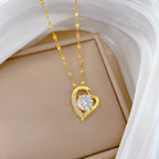 Gold Titanium Steel Diamond Heart Necklace