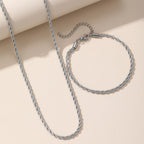 Silver Stainless Steel Twist Necklace Bracelet Set