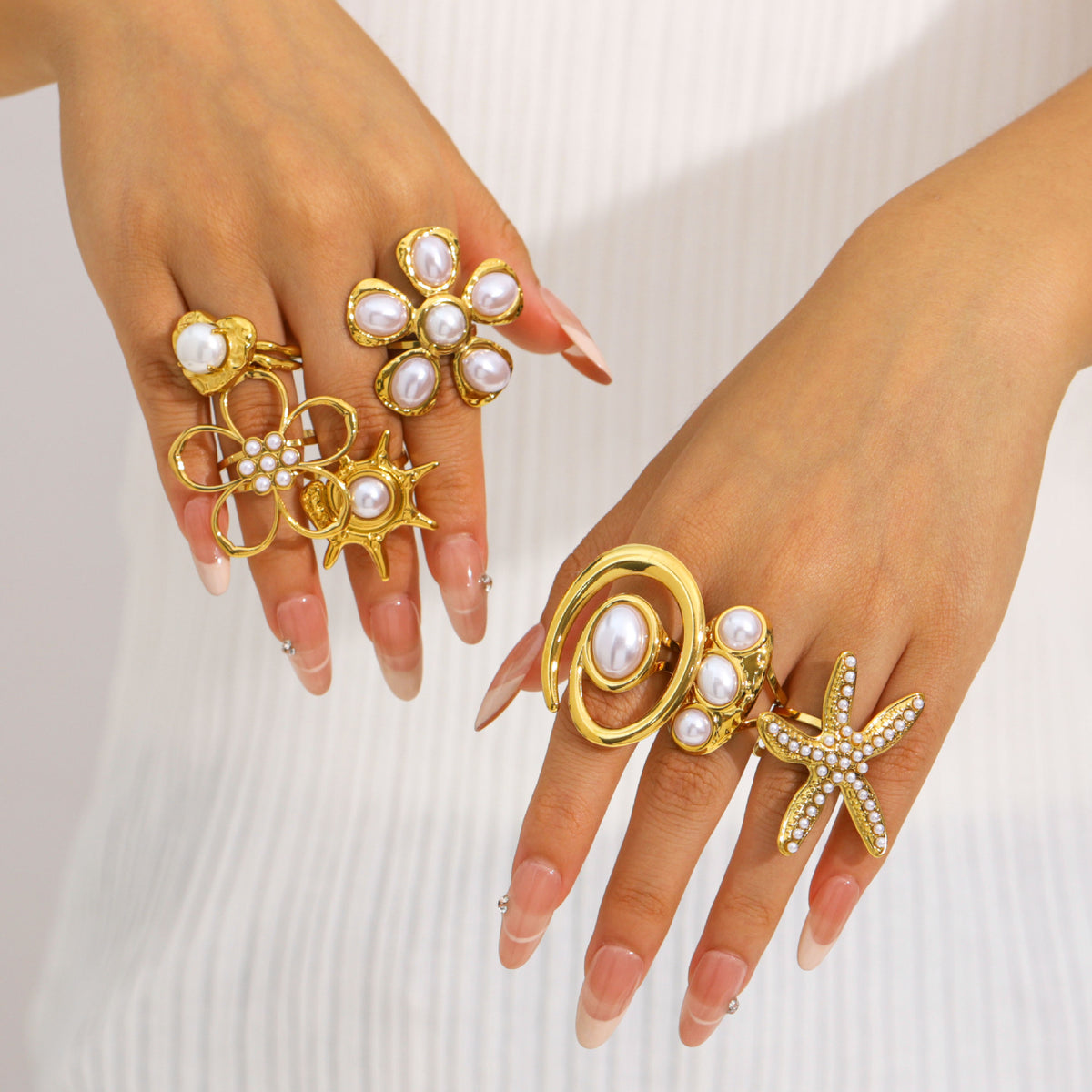 Ring 3# Stainless Steel Pearl Flower Ring