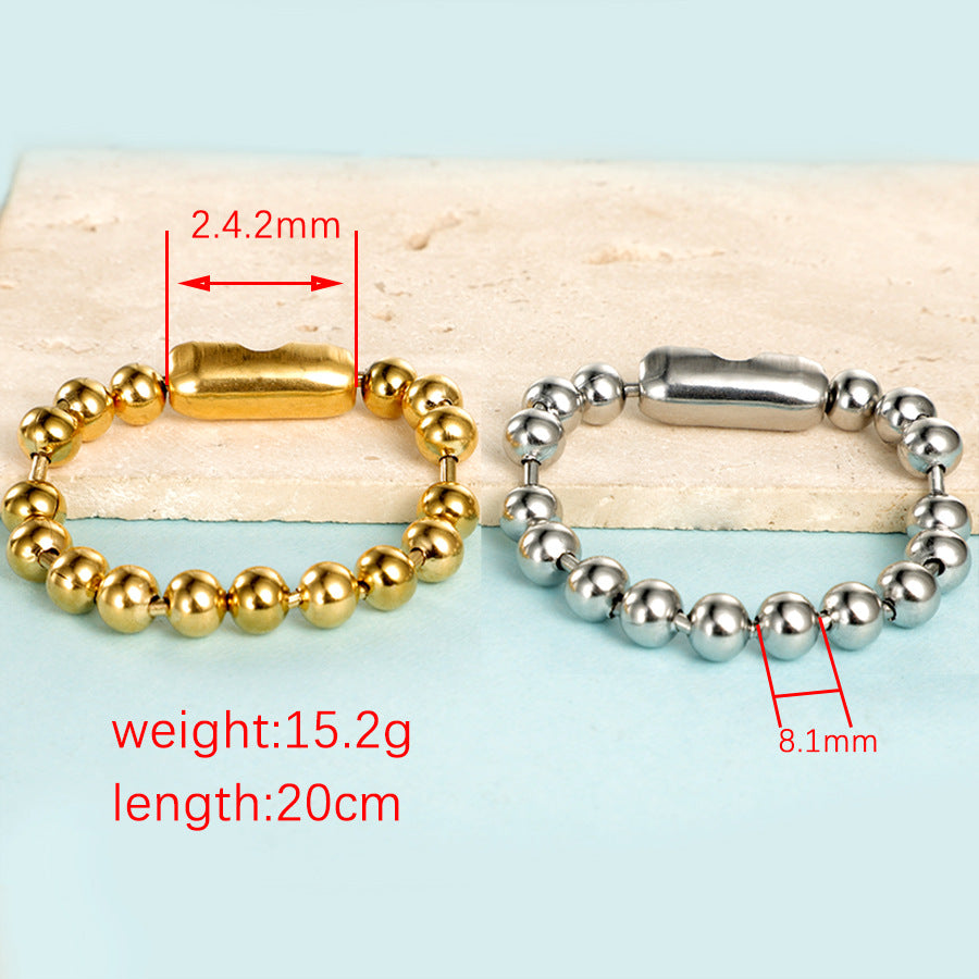 Gold Stainless Steel 8mm Bead Chain Hip Hop Bracelet