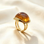 Amber Oval Resin Stainless Steel French Open Ring