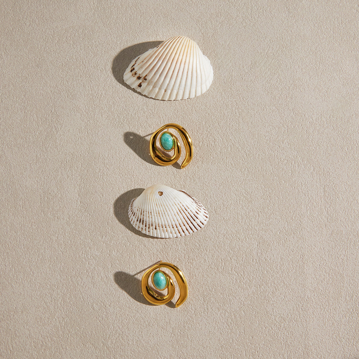 Gold 1 18k Gold Amazonite Titanium Steel Stud Earrings Vacation Style