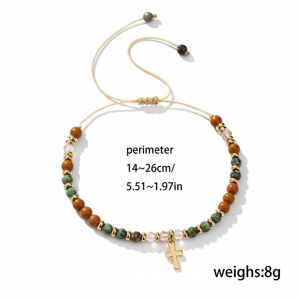 Saint Benedict Colorful Natural Stone Beaded Portrait Bracelet