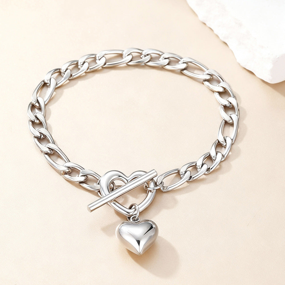 Silver Stainless Steel Heart Bracelet