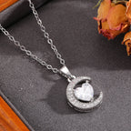 Necklace #8 304 Stainless Steel Diamond-encrusted Heart And Moon Necklace