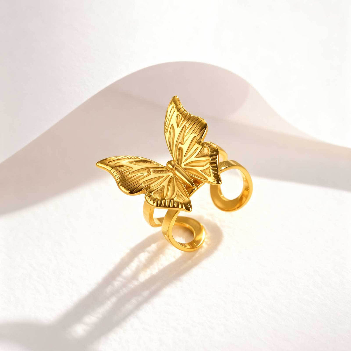 Gold Stainless Steel Butterfly Open Ring