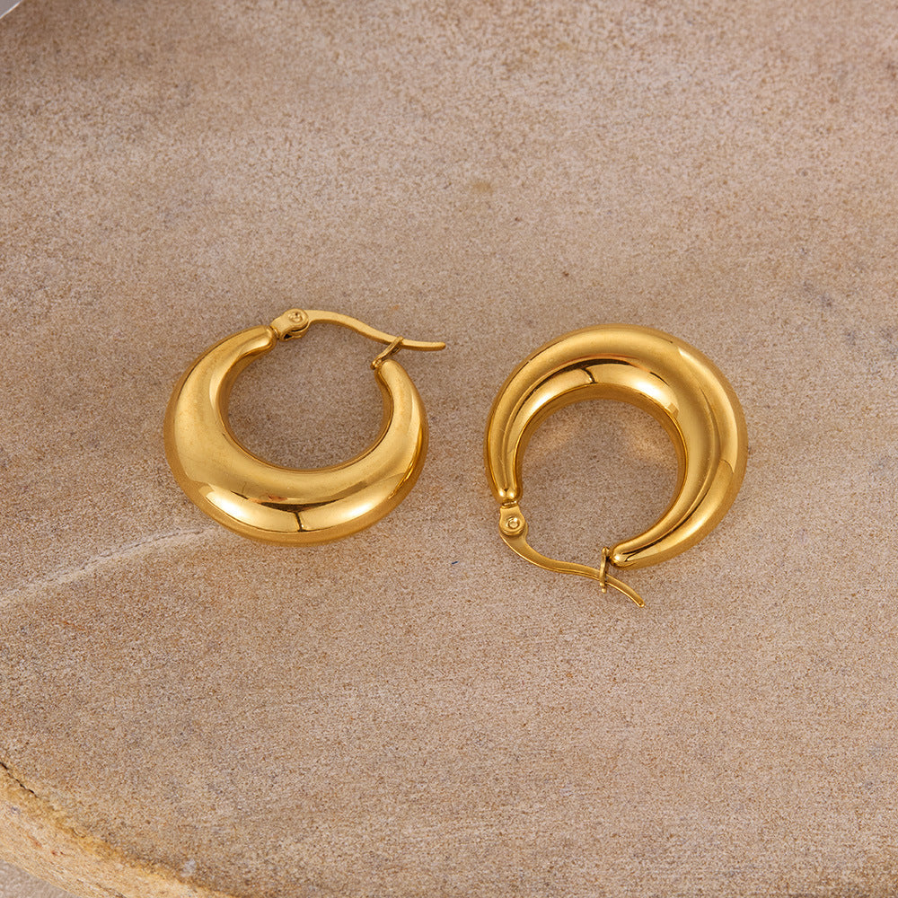 Gold Titanium Steel Round Earrings