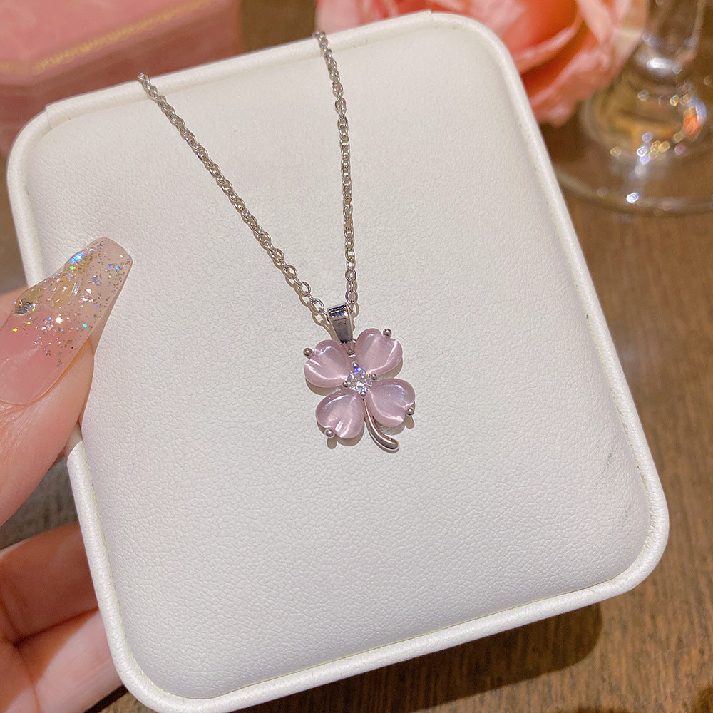 Necklace #3 Titanium Steel Diamond-encrusted Four-leaf Clover Necklace