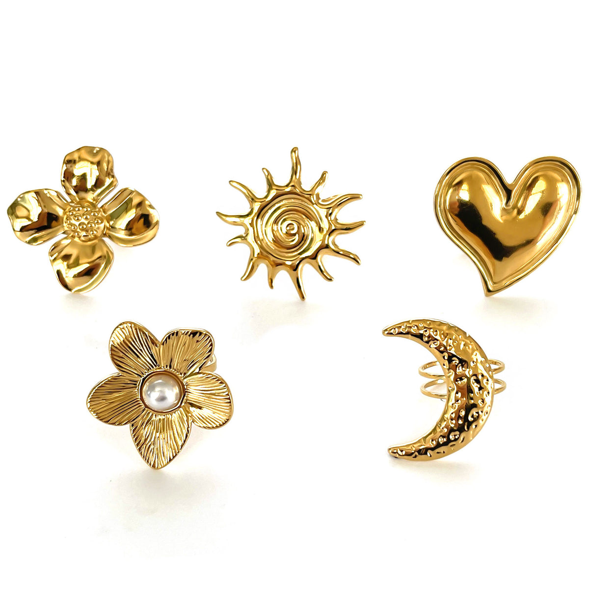 Golden Love Heart Stainless Steel Heart Ring