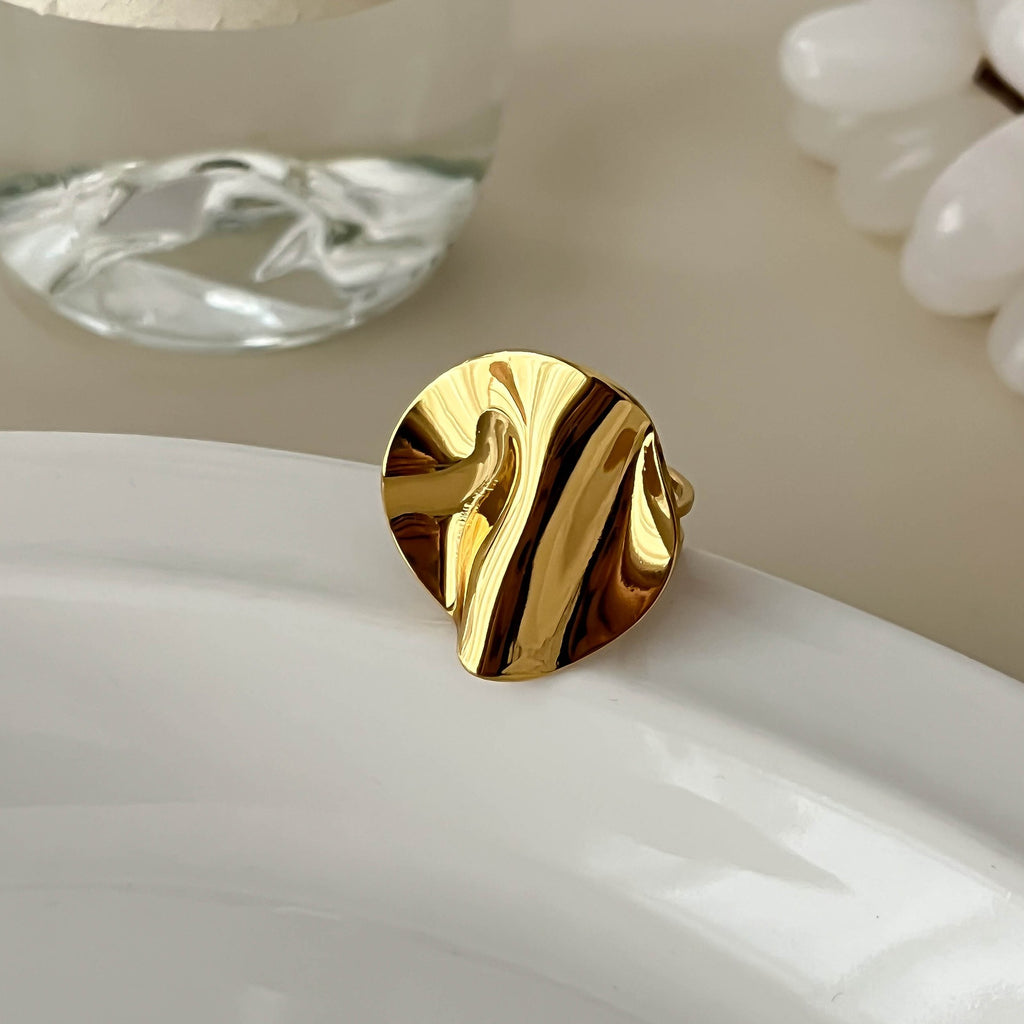 White Rectangular Ring With Oil Droplets 304 Stainless Steel Irregular Ring