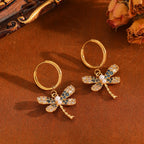 Silver White Diamond Earrings Stainless Steel Diamond-encrusted Dragonfly Earrings