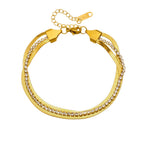 Gold Diamond-encrusted Gold-plated Multi-layered Stainless Steel Chain Bracelet