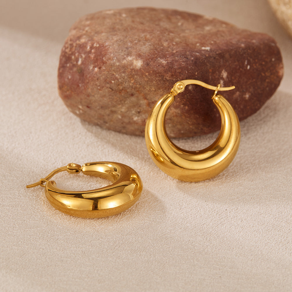Gold Titanium Steel Round Earrings