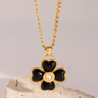 Gold Stainless Steel Four Leaf Clover Agate Necklace
