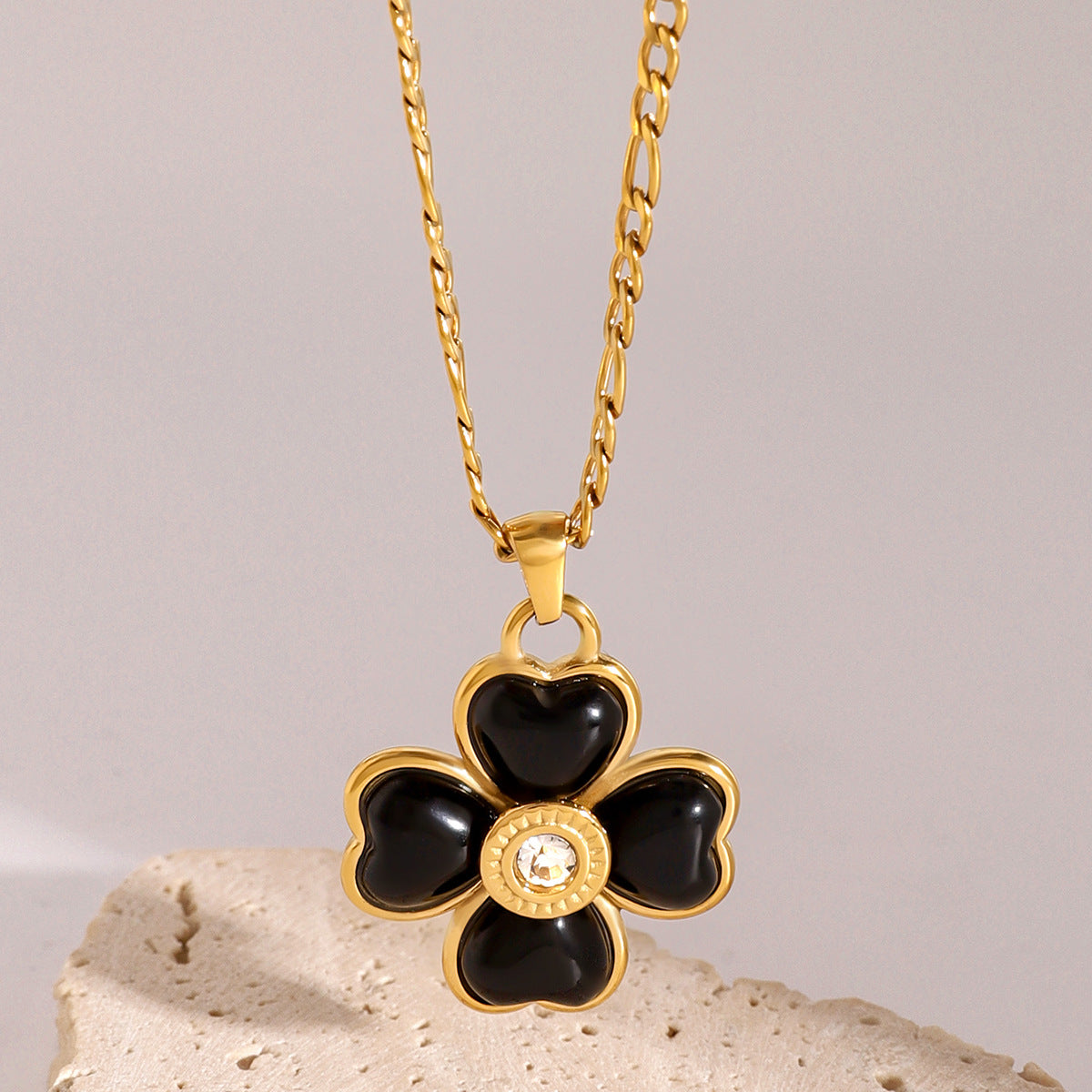 Gold Stainless Steel Four Leaf Clover Agate Necklace