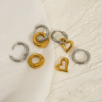 Gradual Gold Stainless Steel Detachable Heart Round Earrings