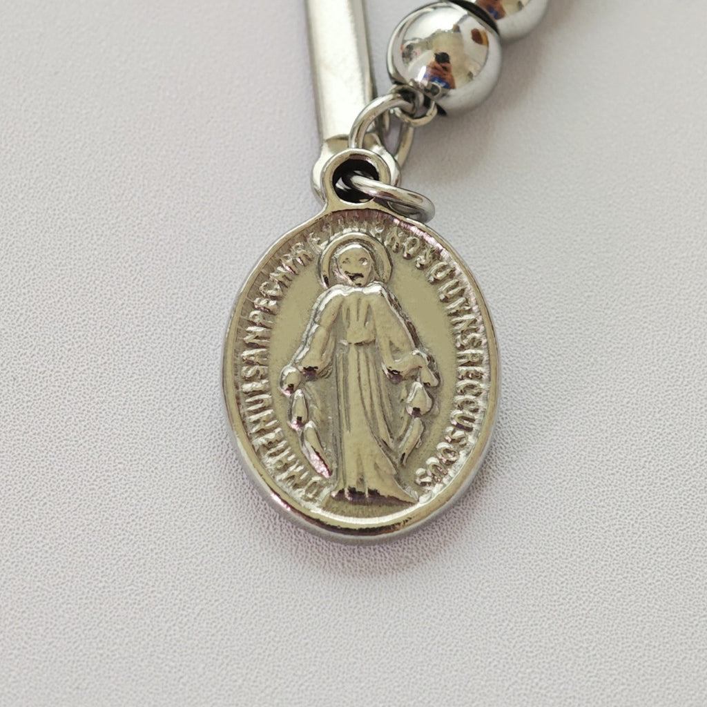 Steel Stainless Steel Beaded Cross Portrait Bracelet