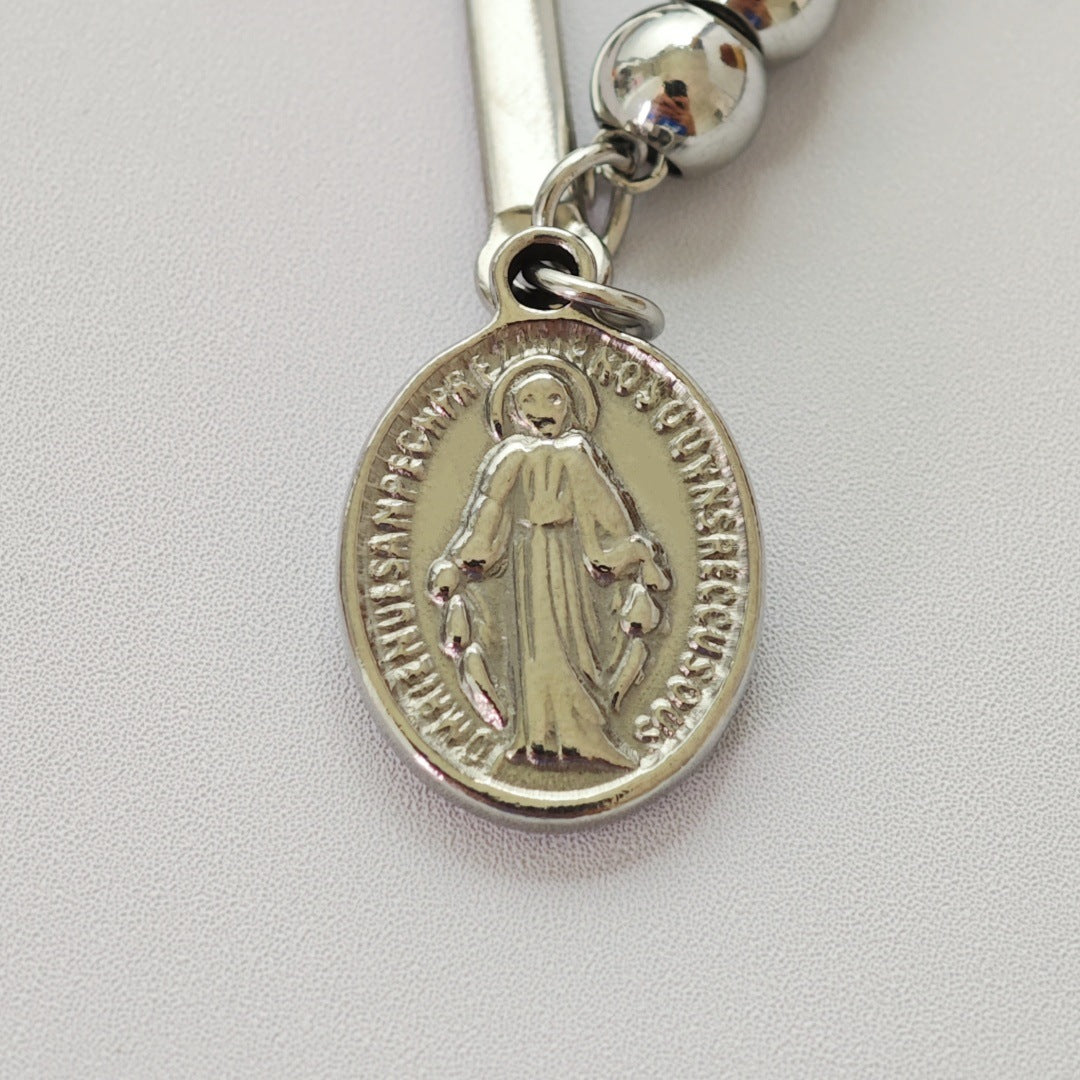 Steel Stainless Steel Beaded Cross Portrait Bracelet