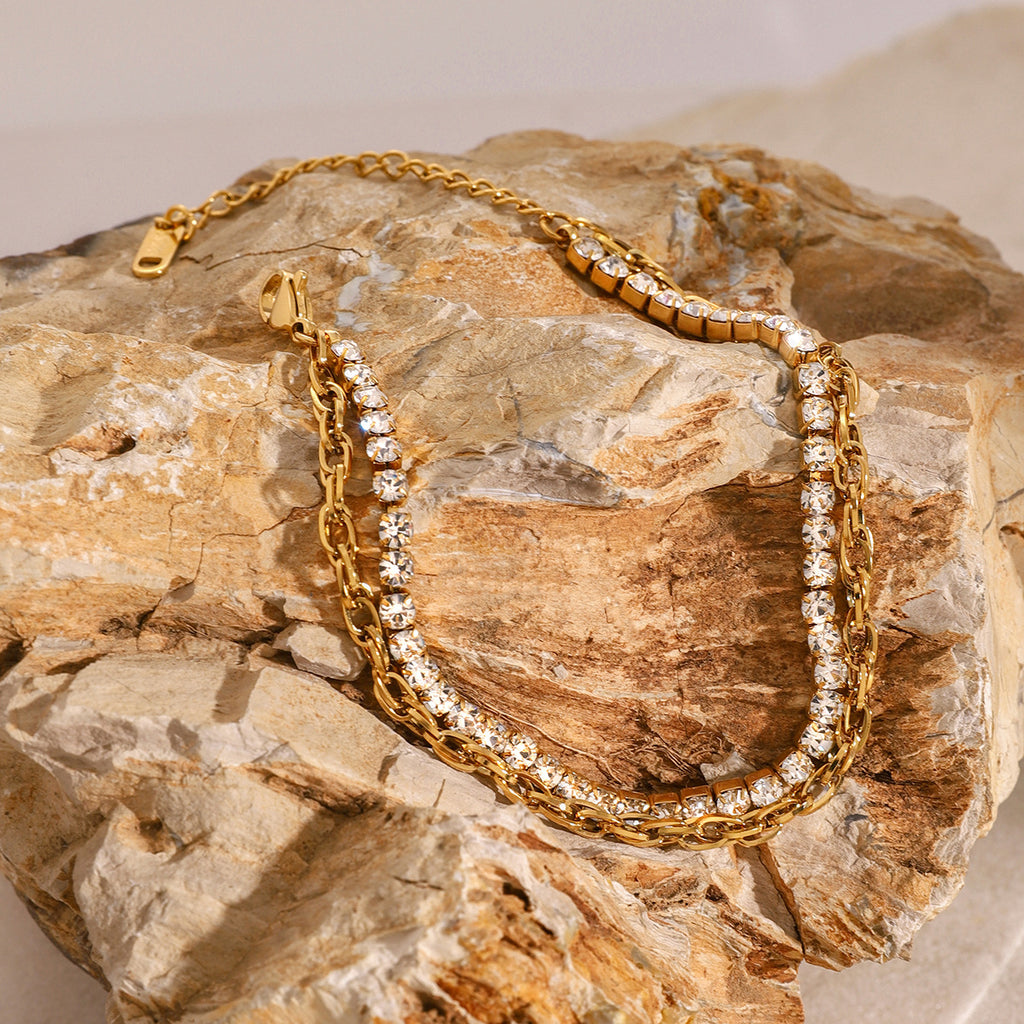 Gold Stainless Steel Diamond Claw Chain Bracelet