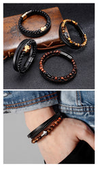 Frosted Stone + White Cross Stainless Steel Natural Stone Beaded Cross Men's Bracelet