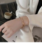 Fashion Silver Titanium Steel Round Open Bracelet With Diamonds
