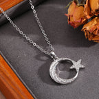 Necklace #8 304 Stainless Steel Diamond-encrusted Heart And Moon Necklace