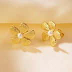 Gold 2 Stainless Steel Flower Earrings