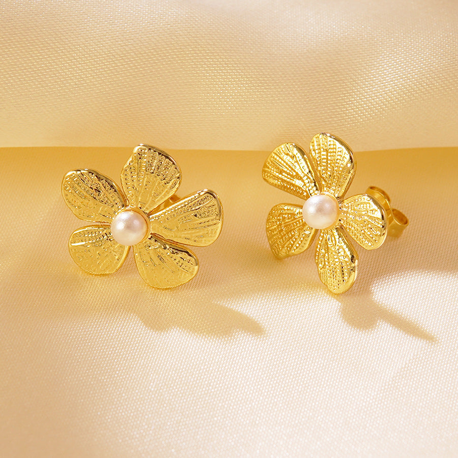 Gold 2 Stainless Steel Flower Earrings