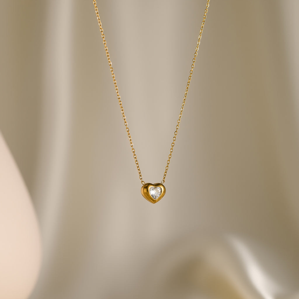 White Heart Titanium Steel Diamond-encrusted Heart Necklace