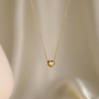 White Heart Titanium Steel Diamond-encrusted Heart Necklace